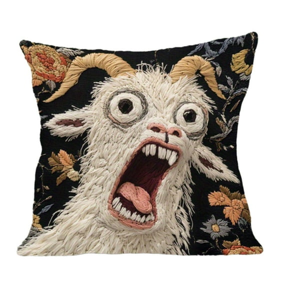 Sheep Pattern Short Plush Decorative Pillow Cover Cute Embroidery Pattern for Sofa Bedroom Living Room Home Decor 17.71 X 17.71 X 0.4 Inches Black