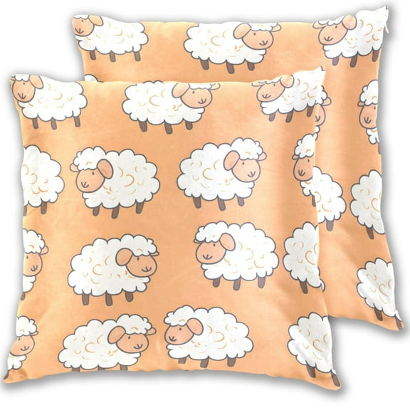 Sheep Pattern Throw Pillow Covers Pillowcases 18 x 18 Inch Home Decor 2 Packs for Bedroom Sofa