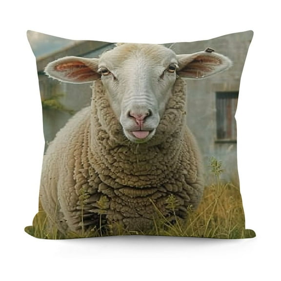 Sheep Pillow Cover,Decorative Throw Pillow Funny Sheep Portrait of Sheep Showing Tongue Pillow cases Outdoor Indoor Square Cushion Covers For Home Sofa couch inch Brown