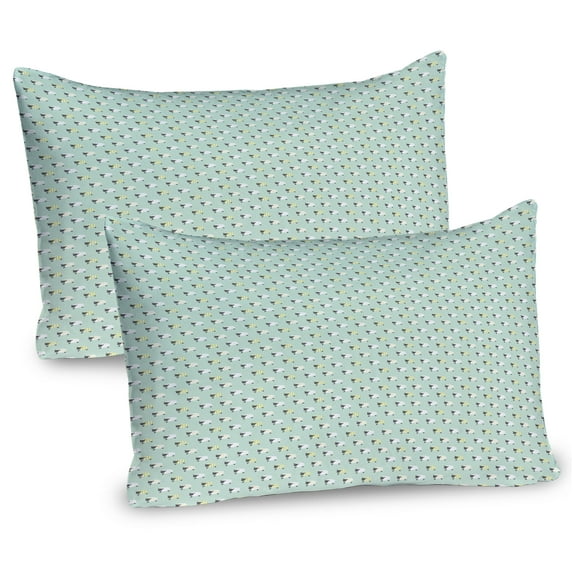 Sheep Pillow Sham Set of 2, Simplistic Illustration of Fluffy Animal Theme, Quality Microfiber Bedding Item for All Seasons, 26" x 20", Almond Green Green, by Ambesonne