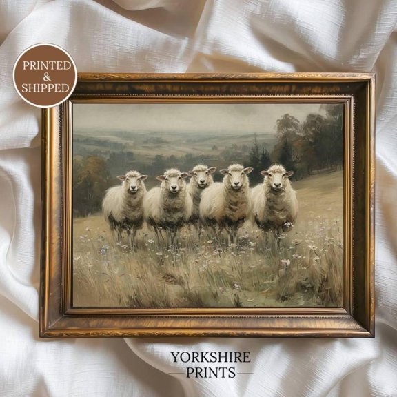 Sheep Poster Farmhouse Decor, Vintage Pastoral Landscape, Rustic Animal for Decorative Display in Living Room Bedroom Study and Entryway