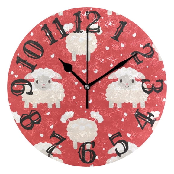 Sheep Red 10 inch Wall Clocks Non Ticking Easy to Read Battery Decorative for Home Bathroom Kitchen Bedroom Living Room