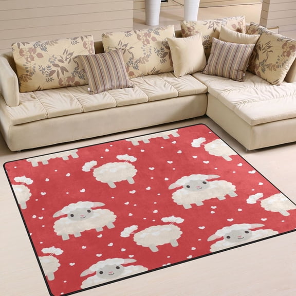 Sheep Red Area Rug Washable 80 x 58 Floor Carpet Mat Non Slip for Bedroom Living Room Home Decor