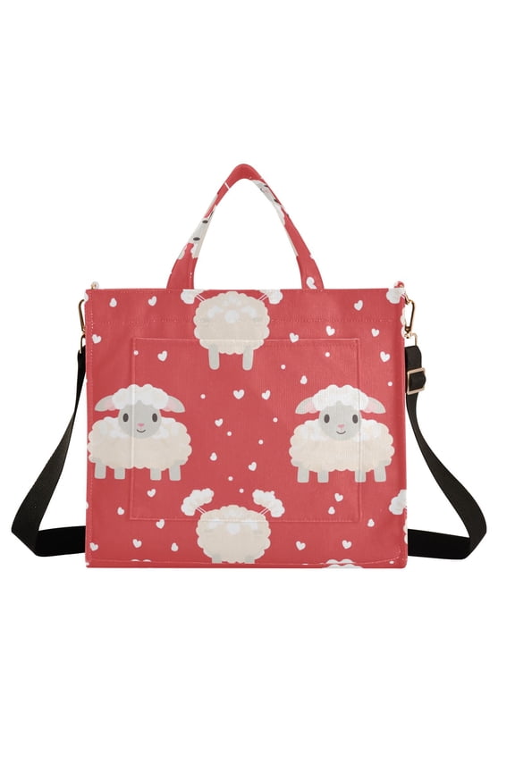 Sheep Red Corduroy Tote Bag Handbag Large Messenger Bag Shoulder Crossbody Zipper Bag Purse