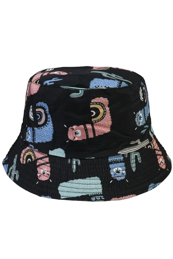 Sheep Reversible Bucket Hat For Men Women Summer Travel Beach Outdoor Fishing Hat 100% Cotton - J896-Black