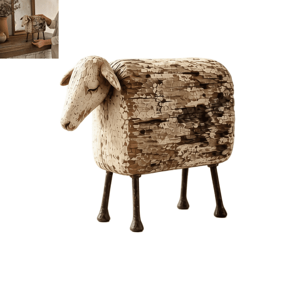 Sheep Rustic Farmhouse Decor, Rustic Sheep Figurine Home Decor, Cottage Style Table Decor, Distressed WoodGrain Sheep Ornament for Living Room Entryway FarmhouseStyle Home Decor
