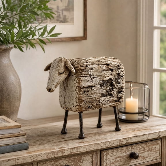 Sheep Rustic Farmhouse Decor,Rustic Sheep Figurine Home Decor,CottageStyle Table Decor,Vintage FarmAnimal Sculpture for Console Table,Cabinet and Entryway Home Display