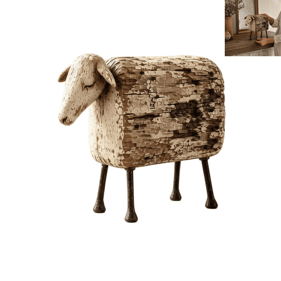 Sheep Rustic Farmhouse Decor, Rustic Sheep Figurine Home Decor, Cottage Style Table Decor, Weathered Textured Sheep Figure as Decorative Accent for Shelf and Seasonal Room Styling