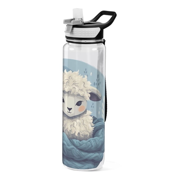 Sheep Scarf Leaves Sports Water Bottle Portable Travel Mug 32oz BPA Free Leak Proof Straw Transparent Tritan for Gym Yoga Cycling Camping