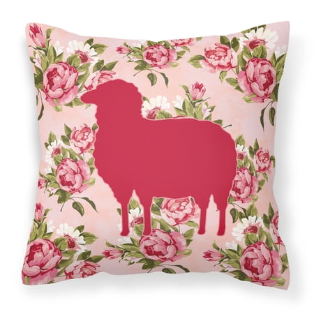 Sheep Shabby Chic Pink Roses Fabric Decorative Pillow
