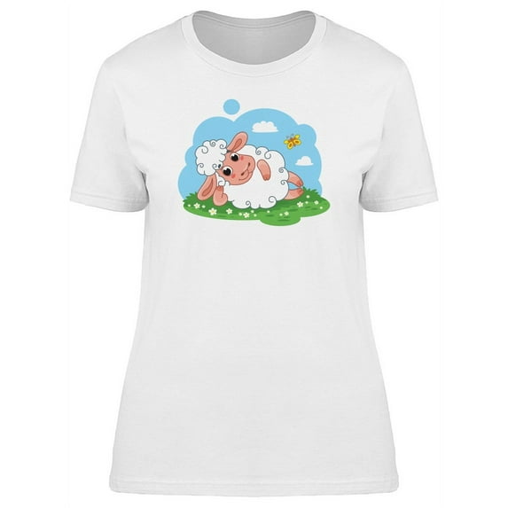 Sheep Sleeping On Meadow Cartoon T-Shirt Women -Image by Shutterstock, Female x-Large