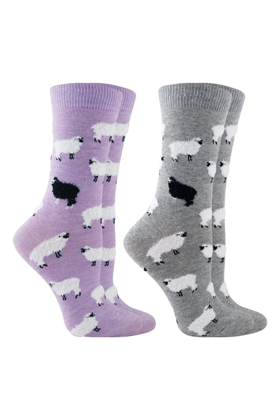 Sheep Socks 2-Pack Fuzzy Sheep (Lavendar Heather/Gray Heather, Medium)