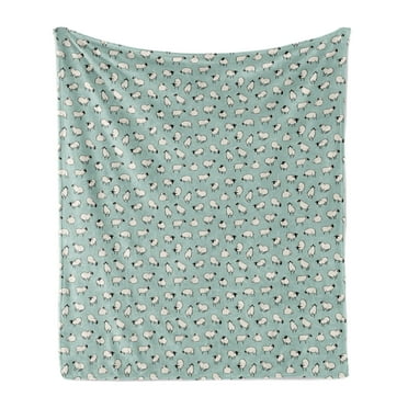 Sheep Soft Flannel Fleece Throw Blanket, Herd of Farm Animals Illustration Repetitive Simplistic Pattern, Cozy Plush for Indoor and Outdoor Use, 50" x 70", Pale Seafoam Eggshell, by Ambesonne