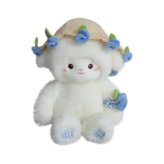 Sheep Stuffed Animal, 11.8 Inch Bouquet Lamb Plush Toy, Hand Cute Stuffed Sheep with Flower, Emotional Support Animal Decor, Soft Cuddly Pillow with Removable Hat, Blue