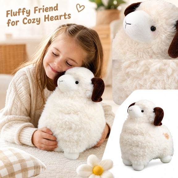 Sheep Stuffed Animal with Soft Fluffy Plush and Brown Ears, 1 Piece, White and Brown, for Kids,Plush Toy