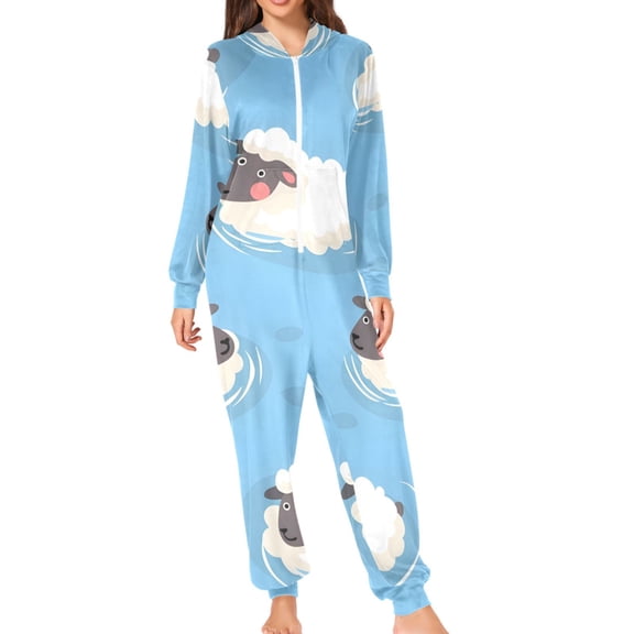 Sheep Swimming Adult's Hoodie Onesie Jumpsuit One-Piece Pajamas with Zipper Unisex for Holiday M