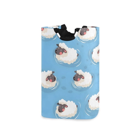 Sheep Swimming Laundry Basket with Handles Foldable Laundry Hamper Freestanding Washing Bin 50L