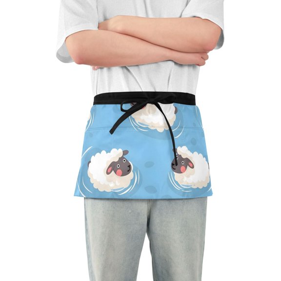 Sheep Swimming Short Server Apron with 3 Pockets for Unisex Chef Gardening