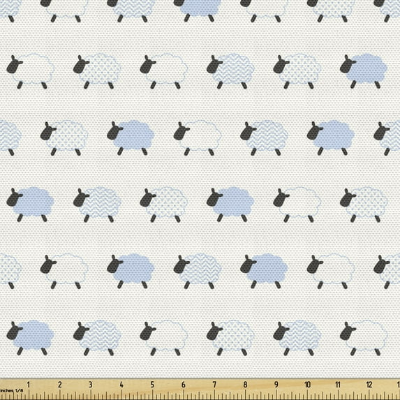 Sheep Upholstery Fabric by the Yard, Animals Illustration Repetitive Simplistic Pattern, Decorative Fabric for DIY and Home Accents, 5 Yards, Ceil Blue Off White by Ambesonne