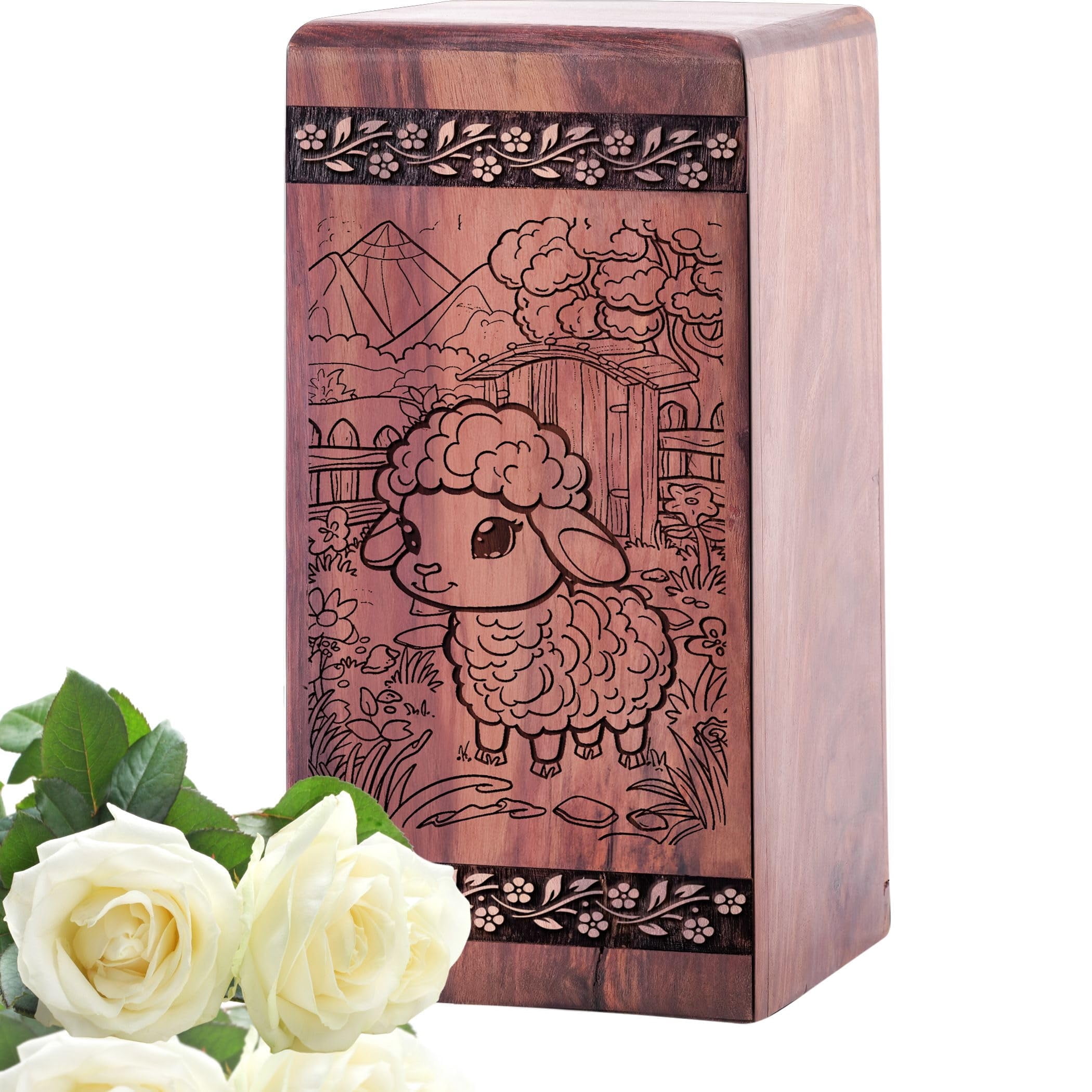 Sheep Urn For Human Ashes Adult Women - Wooden Urns For Male/Female Or Pet Ash - Cremation Funeral Urns For Family - Memorial Decorative Keepsake Urns Box11.25Inch, Large Size - 1Pcs Pack