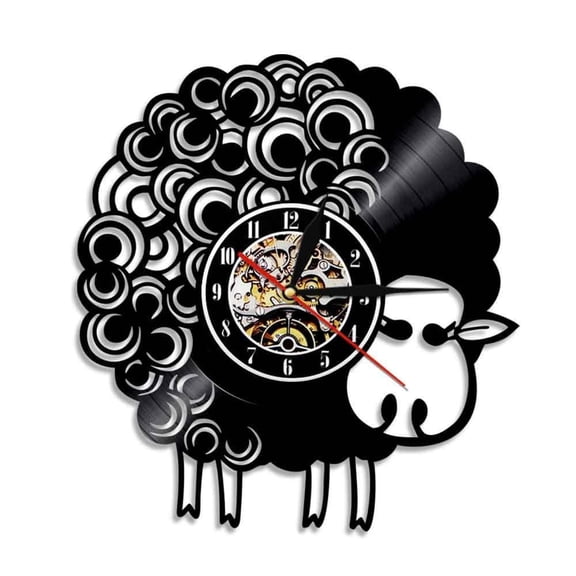 Sheep Wall Clock Farmhouse Wall Clock Home Decor Wool Sheep Folk Art Vinyl Record Clock Farm Animal Nursery Wall Decor Clock Without LED