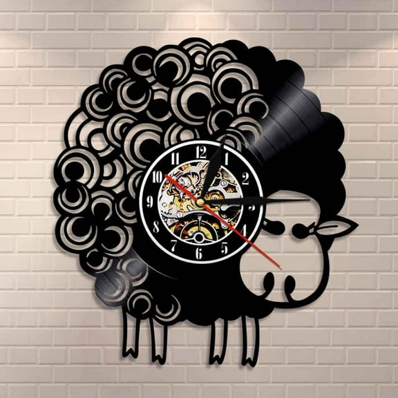 Sheep Wall Clock Farmhouse Wall Clock Home Decor Wool Sheep Folk Art Vinyl Record Clock Farm Animal Nursery Wall Decor Clock