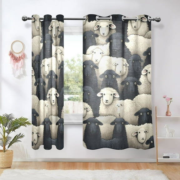 Sheep White Black Blackout Curtains Thermal Insulation 63 inch Grommet for Bedroom Living Room Bathroom Kitchen Windows 2 Pack