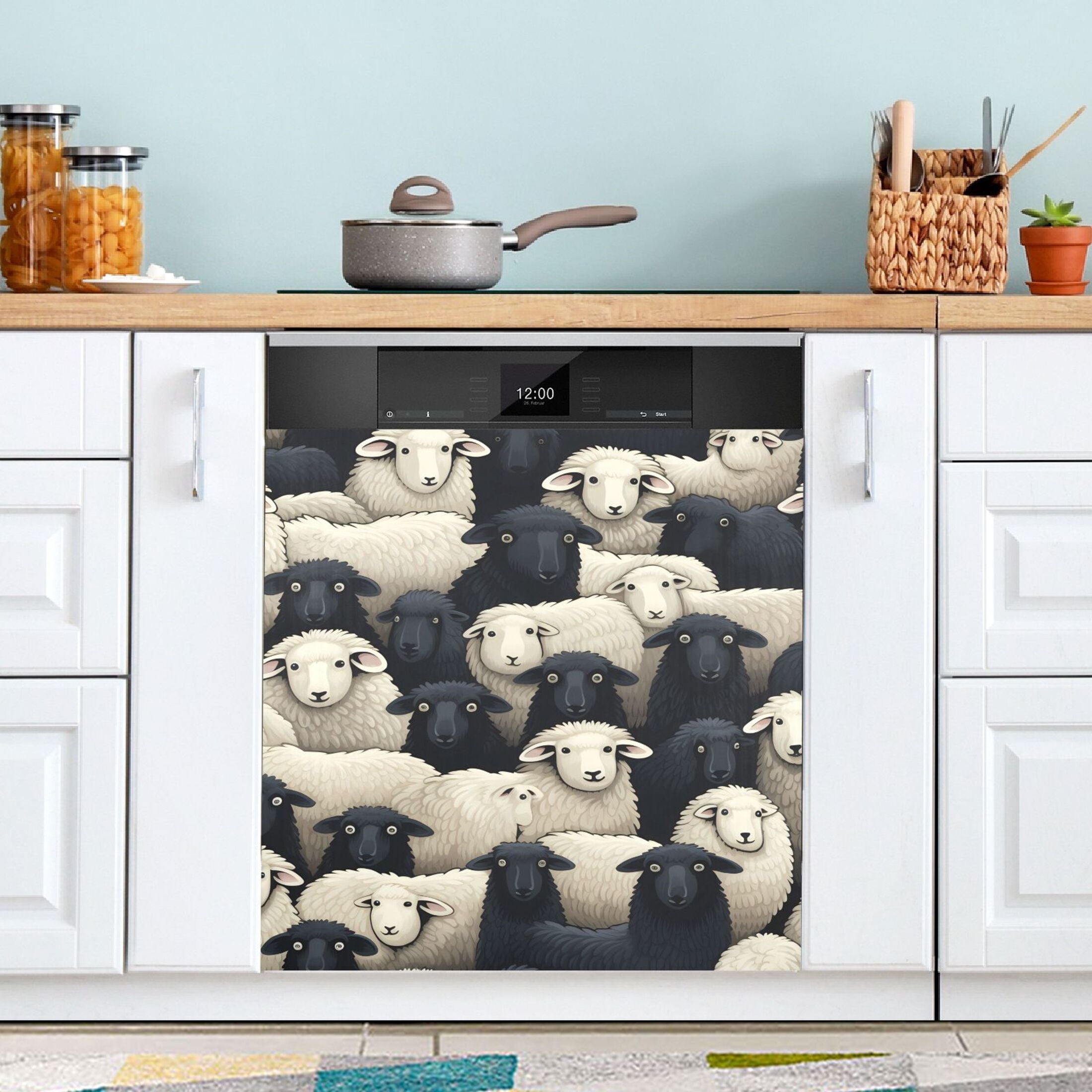 Sheep White Black Dishwasher Covers Sticker Kitchen