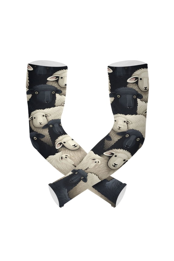 Sheep White Black Gardening Sleeves UV Sun Protection Cooling Arm Sleeves Anti-Scratch Farmers Sleeves for Women Men