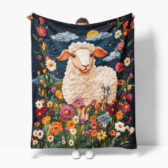 Sheep Wildflower Flannel Fleece Throw Blanket, Soft Cozy Plush Lightweight Warm, All-Season Decorative Couch Sofa Bed Throw, Cozy Gift for Bedroom Living Room Office Travel