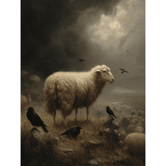 Sheep and Crow Canvas Print Wall Art, Farmhouse Decor Gift for Living Room Bedroom Office Dining Room