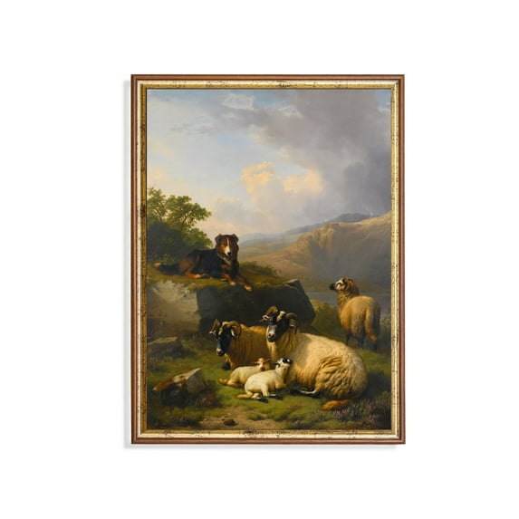 Sheep and Dog Vintage Farmhouse Animal Print Poster, Size 12x18 UNFFRAMED F03.1.7l843