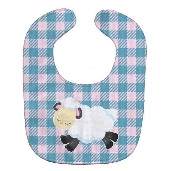Sheep on Blue Gingham Baby Bib