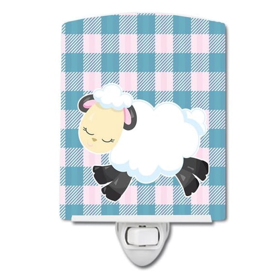 Sheep on Blue Gingham Ceramic Night Light