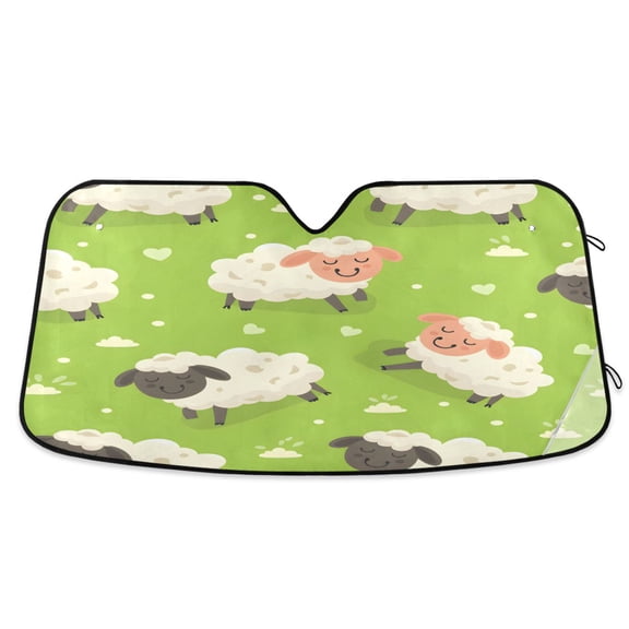 Sheep on Lawn Car Windshield Sun Shade Foldable Car Front Window Visor Heat and UV Protection 53x23.5