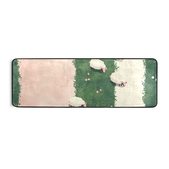 Sheep on The Grass Runner Rug for Hallways Kitchen Non Slip 2'x 6' Washable Hall Carpet for Bedroom Entryway Laundry Room