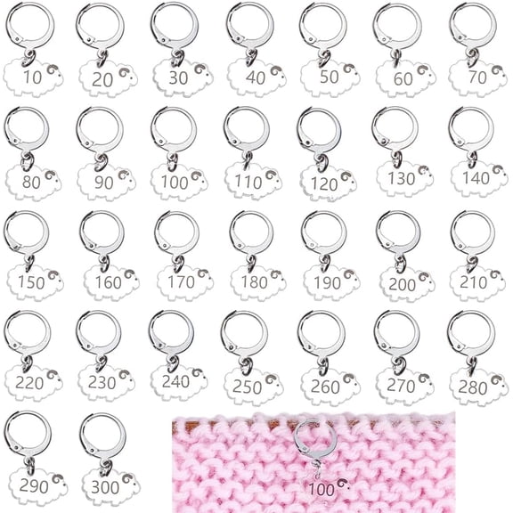 Sheep with Number Acrylic Knitting Crochet Locking Stitch Markers Holder with 304 Stainless Steel Findings Clear 3.1cm 30pcs/set