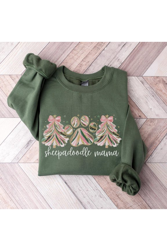 Sheepadoodle Sweatshirt, Sheepadoodle Pink Tree Sweater, Sheepadoodle Lover , Sheepadoodle Dog Mom Crewneck Top