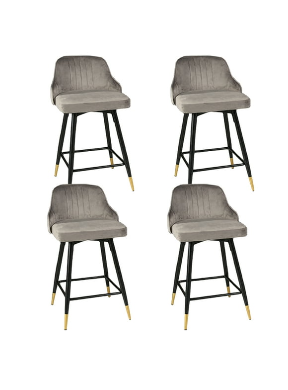 Sheepping 25" Swivel Counter Height Bar Stools Set of 4, Velvet Bar Stool with Low Back and Footrest, Modern Upholstered Island Stools,Gray
