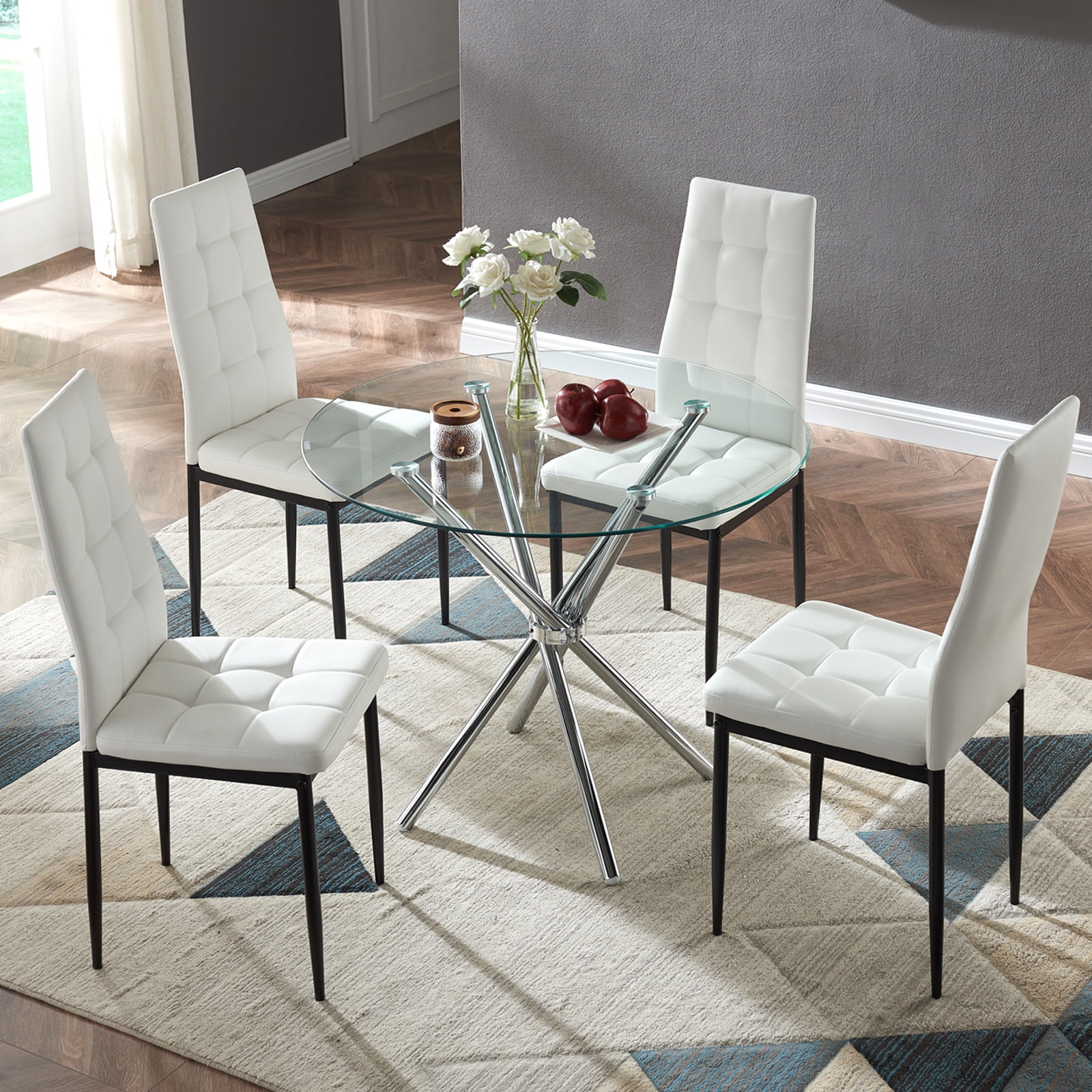 Sheepping 5 Piece Dining Table Set for 4 Small Spaces Kitchen Glass