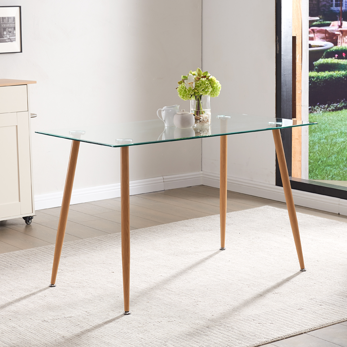 Sheepping Rectangle Glass Dining Table with Chrome Legs for 2 or 4 Seats Home Office Kitchen