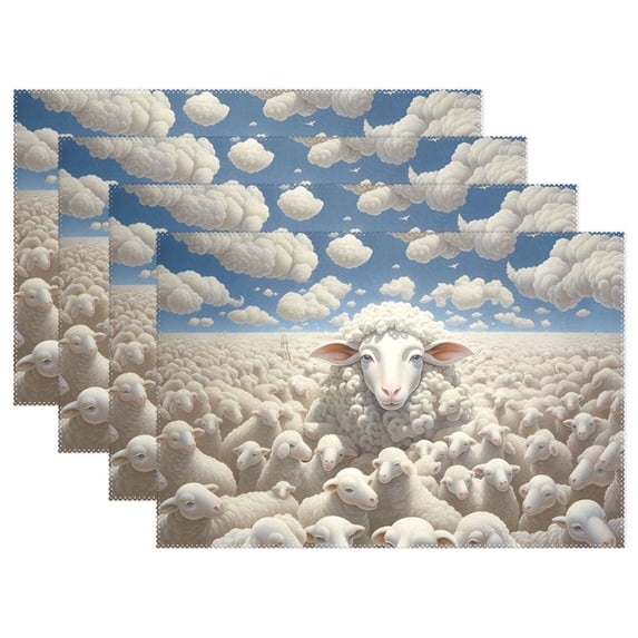 Sheeps Sky Clouds 12×18 inch Placemats Heat Resistant Washable Foldable Rectangular Placemats Set Decoration Indoor Outdoor for Kitchen Dining Table 4PCs