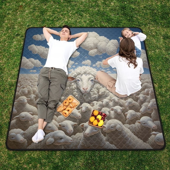 Sheeps Sky Clouds Beach Blanket Outdoor Picnic Blanket 78"x 78" Waterproof Foldable for Beach Camping Travel Hiking Grass Lawn Park
