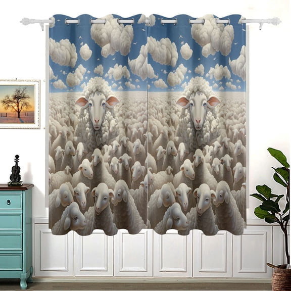 Sheeps Sky Clouds Blackout Curtain Panels 63x55in Drapes Privacy Assured for Living room Bedroom Bathroom 2 panels set