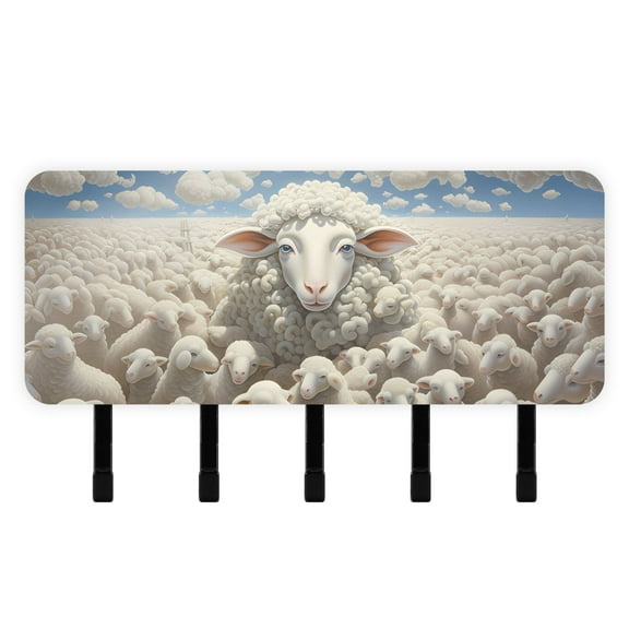 Sheeps Sky Clouds Mail Holder Organizer Wall Mount with Shelf Key Holder Key Rack with 5 Key Hooks for Wall Decorative