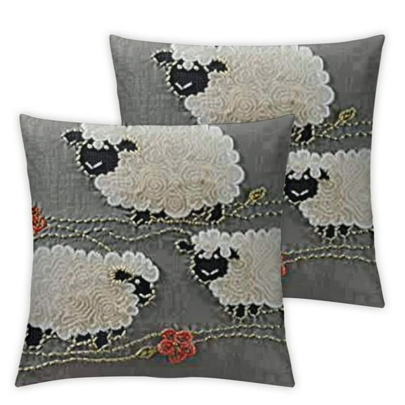 Sheeps Throw Pillow Cover Cute Goats Applique Accent Pillow Case Berber Fleece Embroidered Cushion Handmade Pillowcase Home Sofa Car Living Room Bed Decor Pillowslip Inch Gray