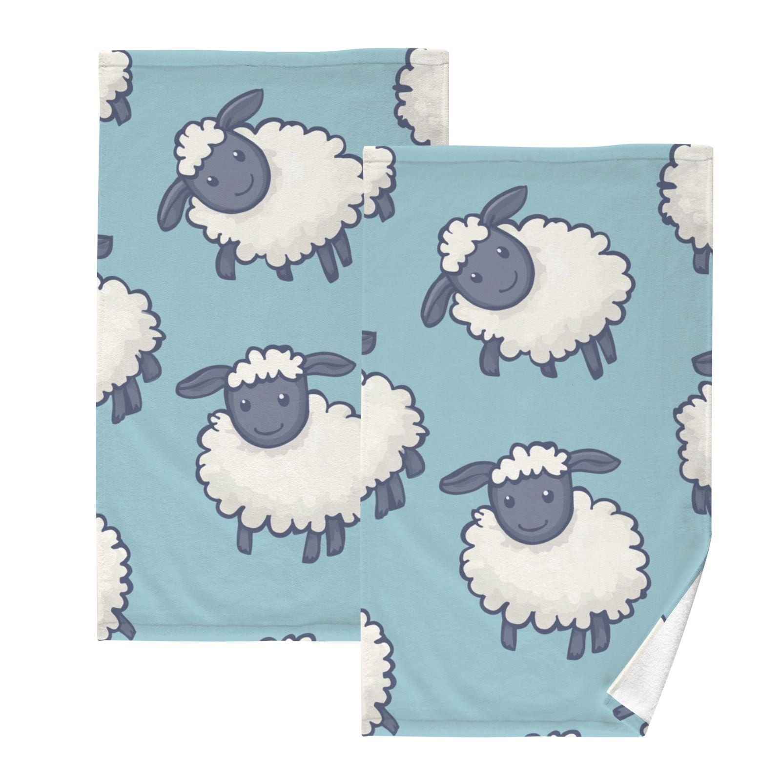 Sheeps in Blue Hand Towels Cotton Bath Towels Large Face Towels Absorbent for Bathroom 2 Packs