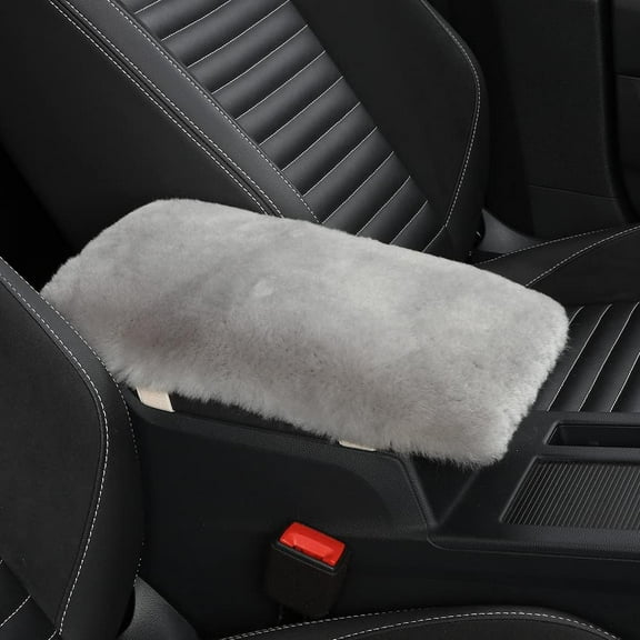 Sheepskin Armrest Cover Auto Center Armrest Cover Car Soft Console Pad, Fluffy Wool Auto Center Console Cover for Most Car Arm Rest Decoration Protector 7 x 13 Inch (Shearling, Light Gray)