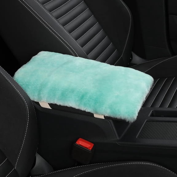 Sheepskin Armrest Cover Auto Center Armrest Cover Car Soft Console Pad, Fluffy Wool Auto Center Console Cover for Most Car Arm Rest Decoration Protector 9 x 14 Inch (Long Wool, Black)