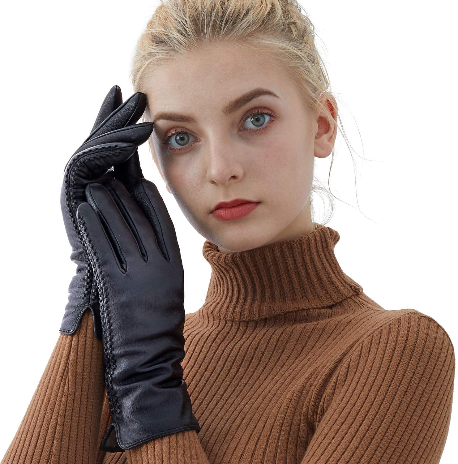 UXZDX Ladies Sheepskin Black Gloves Leather Fashion Winter Warmth Beautiful  Leather (Color : Black, Size : 9)